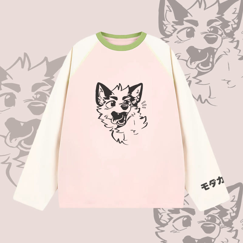 MODAKAWA X atka Surprised Fox Graphic Farben Block Raglan Sleeve Long Sleeve T-Shirt - Pink - 2XL - image 3