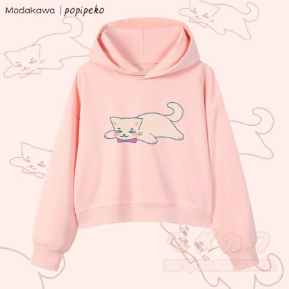 MODAKAWA X popipeko Lazy Cat Graphic Cropped Cotton Hoodie - Rosa - 3XL - image 3