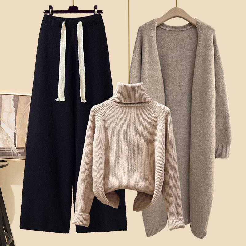 Dreiteiliges Set aus Strickjacke, Strickpullover und Hose - Satz C - 3XL - image 3