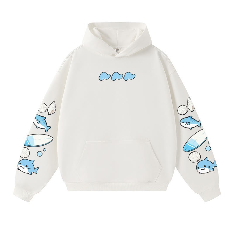 Warmer, dicker Hoodie mit fröhlicher Haifisch-Muschel-Grafik - White - 3XL - image 3
