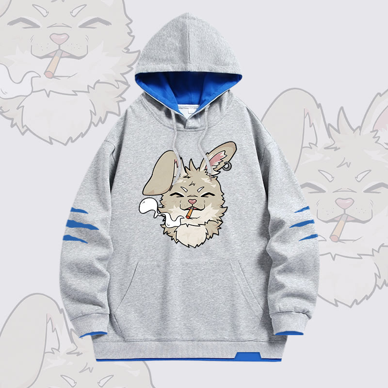 NABI Smoking Bunny Graphic Modakawa Oversized Contrast Lined Pullover Hoodie - Grey - 4XL - image 3