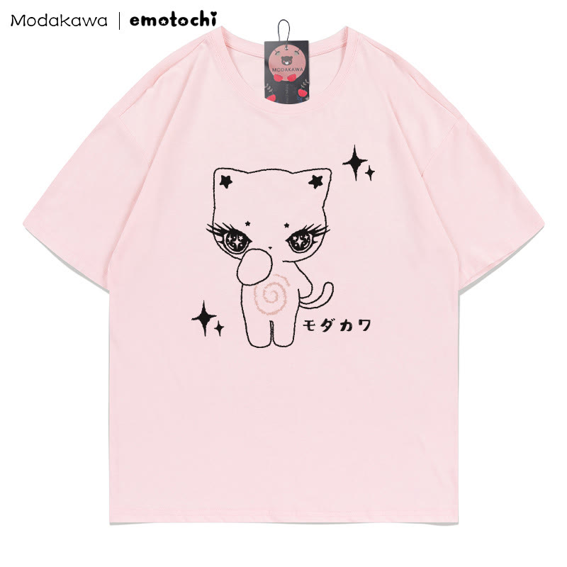 MODAKAWA X emotochi Kitty Star Print T-Shirt - Pink - 5XL - image 5