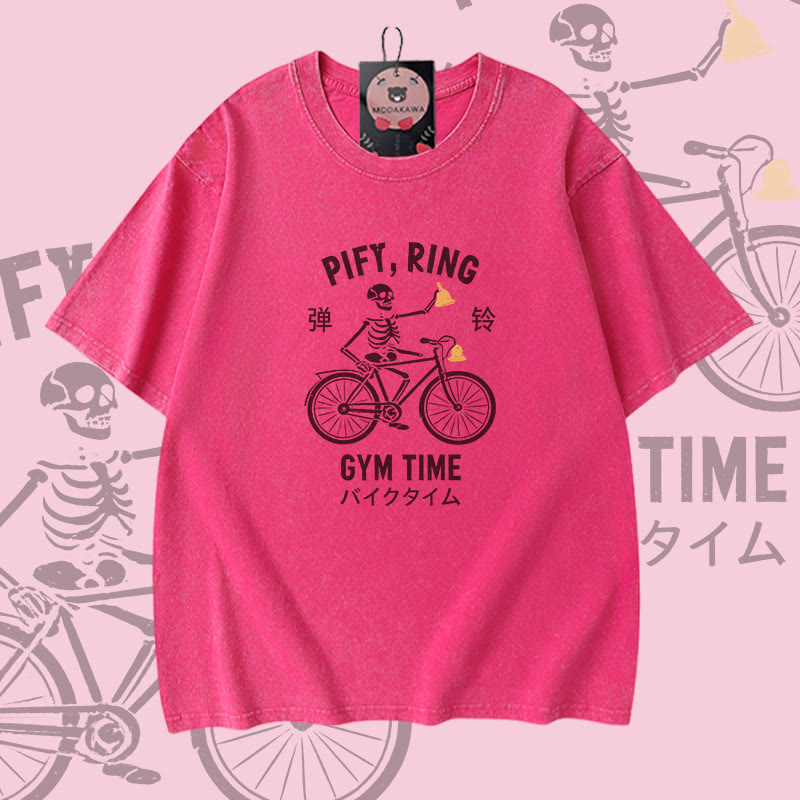 PIFY RING GYM TIME Skelett-Grafik Modakawa Vintage Washed 100% Baumwoll-T-Shirt - Rose Red - 5XL - image 4