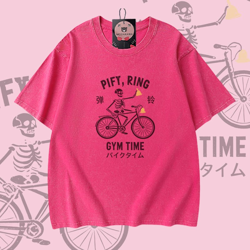 PIFY RING GYM TIME Skelett-Grafik Modakawa Vintage Washed 100% Baumwoll-T-Shirt - Rose Red - 5XL - image 4