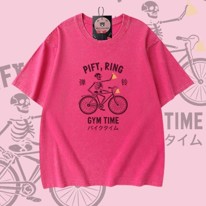 PIFY RING GYM TIME Skelett-Grafik Modakawa Vintage Washed 100% Baumwoll-T-Shirt - Rose Red - 5XL - image 4