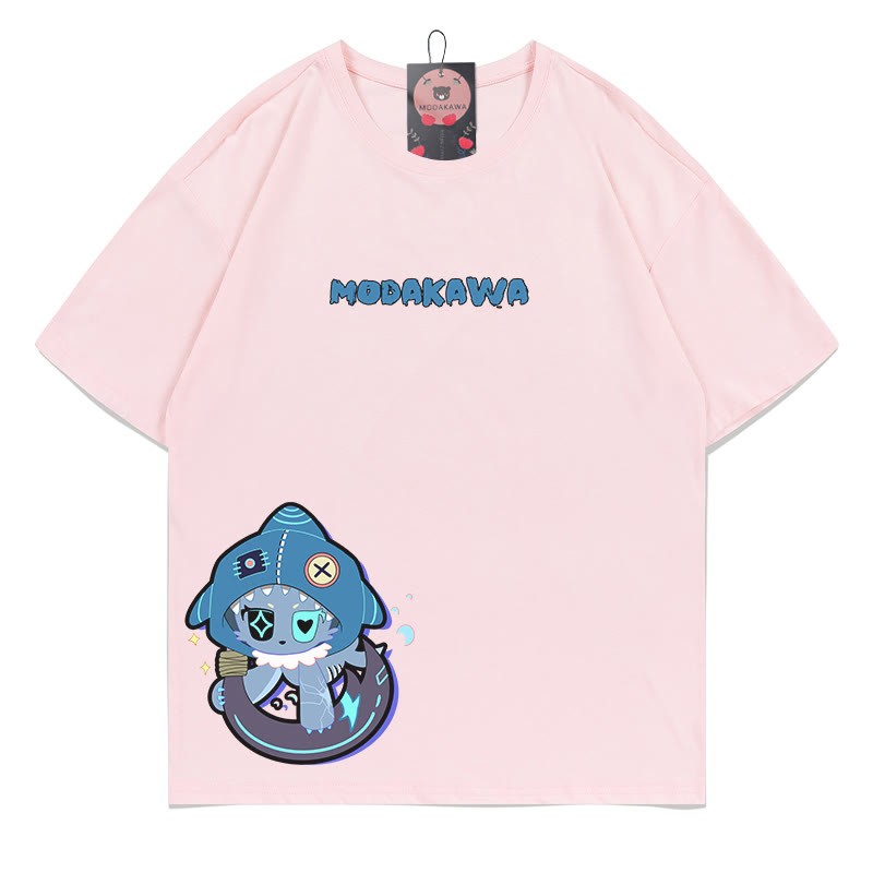 MODAKAWA T-Shirt mit verspieltem Hai-Motiv und dunkler Ästhetik - Pink - B - 5XL - image 11