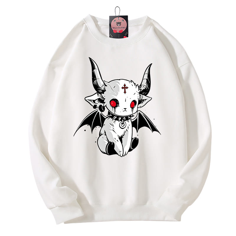 MODAKAWA Katzen- und Teufelsgrafik-Sweatshirt mit Rundhalsausschnitt - Weiß - 3XL - image 3