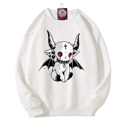 MODAKAWA Katzen- und Teufelsgrafik-Sweatshirt mit Rundhalsausschnitt - Weiß - 3XL - image 3