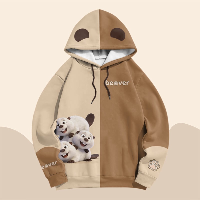 Modakawa Pullover-Hoodie mit lustigem Bibermotiv - image 6