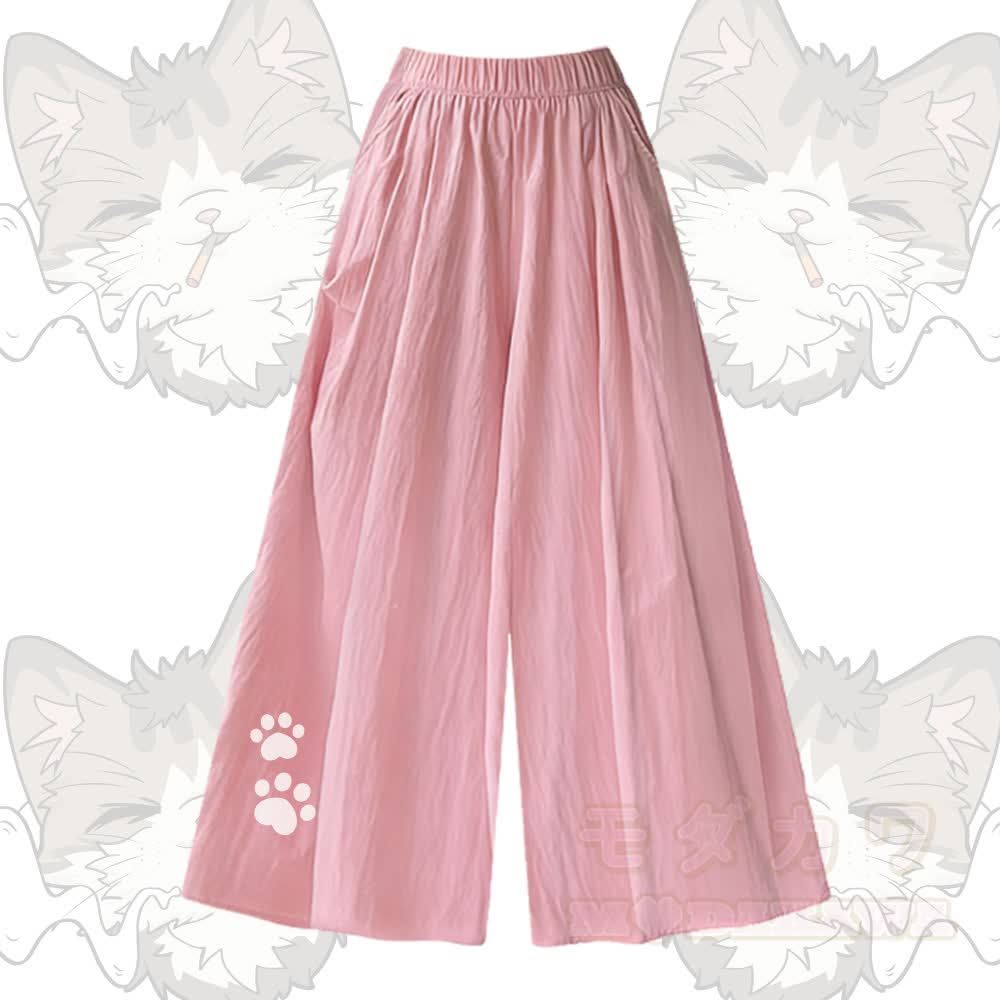 Smoking Cat Grafik-T-Shirt mit U-Ausschnitt und dazu passende Hose mit weitem Bein - Rosa Hose - XL - image 6