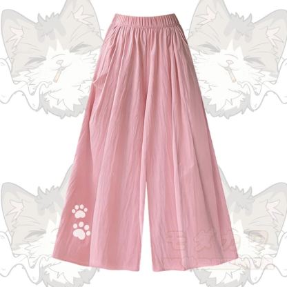 Smoking Cat Grafik-T-Shirt mit U-Ausschnitt und dazu passende Hose mit weitem Bein - Rosa Hose - XL - image 6