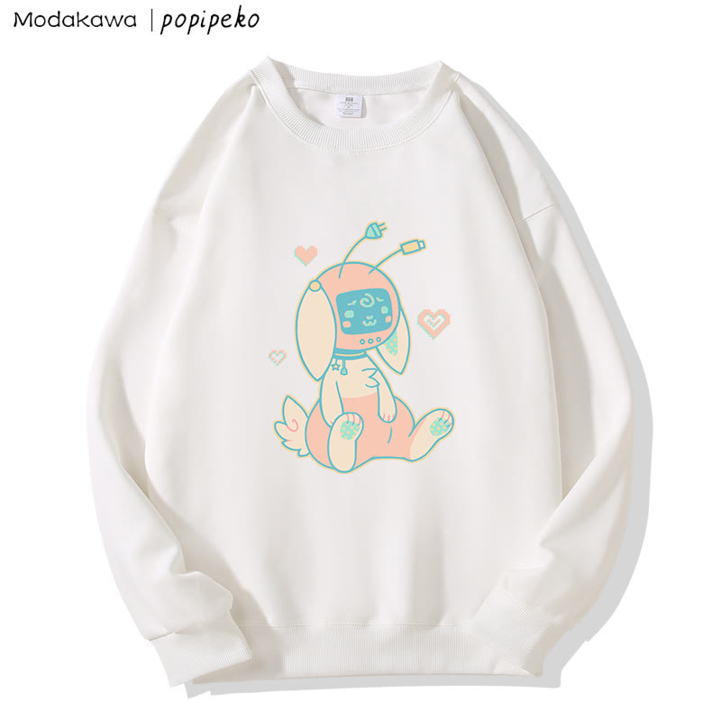 MODAKAWA X popipeko Robot Bunny Print Rundhals-Sweatshirt - White - 5XL - image 3