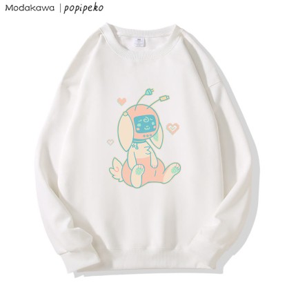 MODAKAWA X popipeko Robot Bunny Print Rundhals-Sweatshirt - White - 5XL - image 3