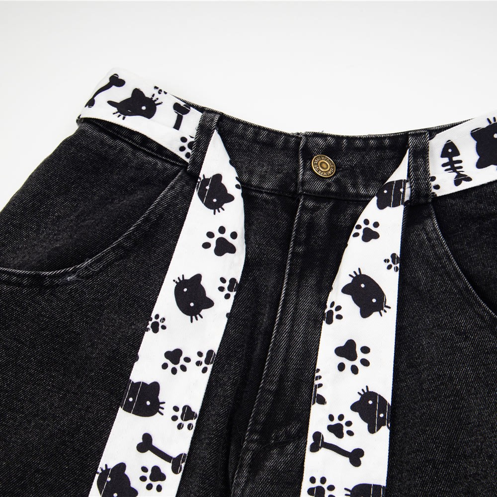 Lässige lange Hose mit Vintage-Katzenstickerei - image 7