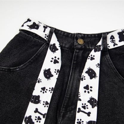 Lässige lange Hose mit Vintage-Katzenstickerei - image 7