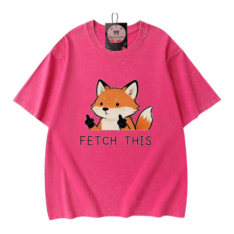 Hol dir dieses Modakawa Vintage T-Shirt mit Fuchs-Motiv aus gewaschener 100% Baumwolle! - Rose Red - 5XL - image 5