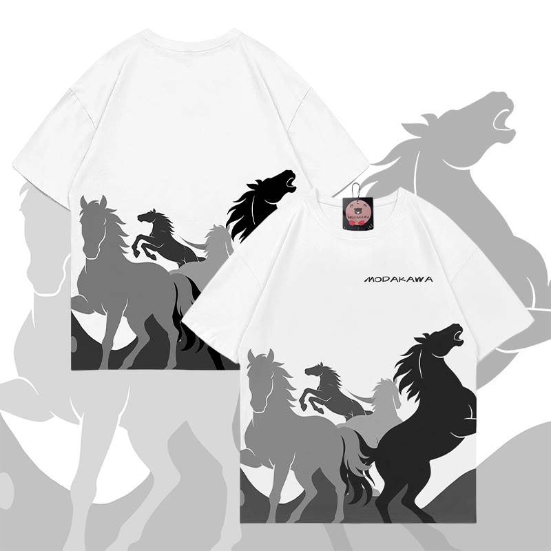 MODAKAWA T-Shirt mit Allover-Print eines galoppierenden Pferdes - White B - 5XL - image 4