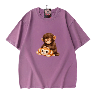 PUNCH Monkey Graphic Modakawa Vintage Washed 100% Cotton T-Shirt - Purple - 5XL - image 7