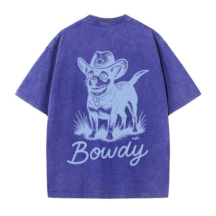 Cowboy-Hund-Grafik Unisex Vintage Washed T-Shirt - Blau - 5XL - image 3