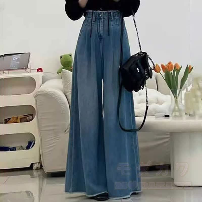 Zweiteiliges Set aus lässigem Kurzarm-Top mit Rüschensaum in Farben -Optik und weitem Jeansbein - Hose A - 3XL - image 5