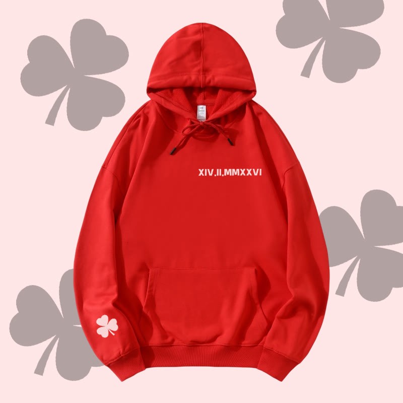 MODAKAWA Letter Lucky Clover Grafik Streetwear Pullover Hoodie - Red - 5XL - image 2