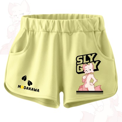 MODAKAWA X zarckets SLY GUY Anime Fox Print Casual Shorts - Hellgelb - 5XL - image 7