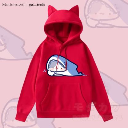MODAKAWA x gud_doodle Kitty Shark Grafik-Kapuzenpullover mit Fleece-Futter und Katzenohren - Rot - 2XL - image 3
