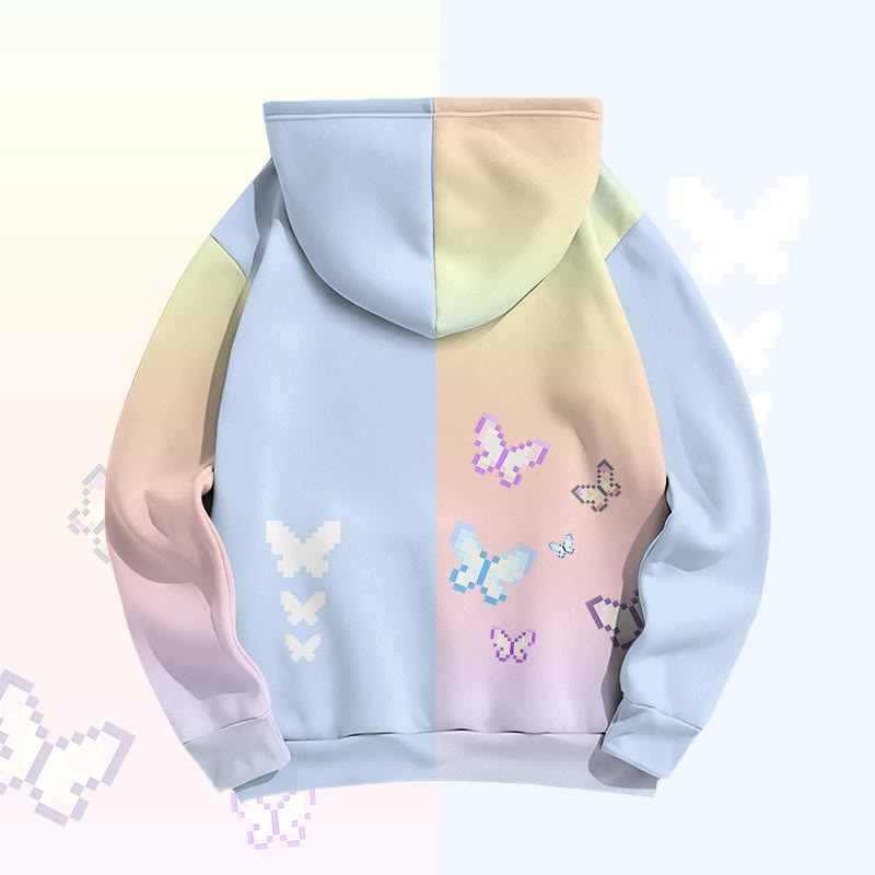 Modakawa Pullover-Hoodie mit Pixel-Schmetterlingsgrafik und Farben -Design - image 4
