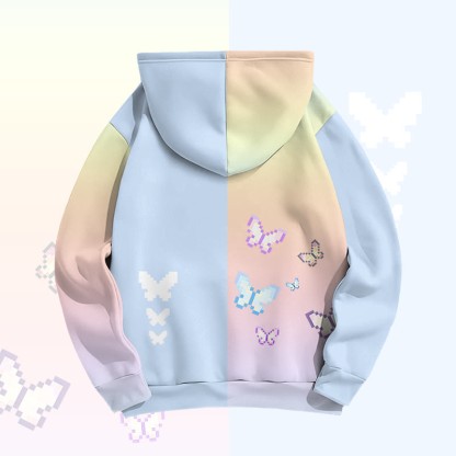 Modakawa Pullover-Hoodie mit Pixel-Schmetterlingsgrafik und Farben -Design - image 4