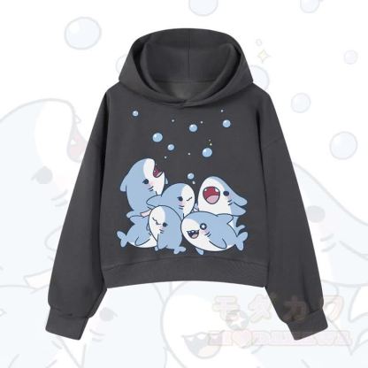 MODAKAWA X atka Shark Print Cropped Cotton Hoodie - Dunkelgrau - 3XL - image 3