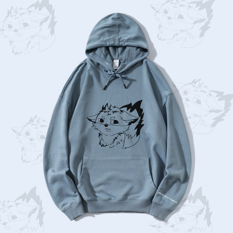 MODAKAWA Gray Fox Graphic Streetwear Pullover Hoodie - Dusty Blue - 5XL - image 3
