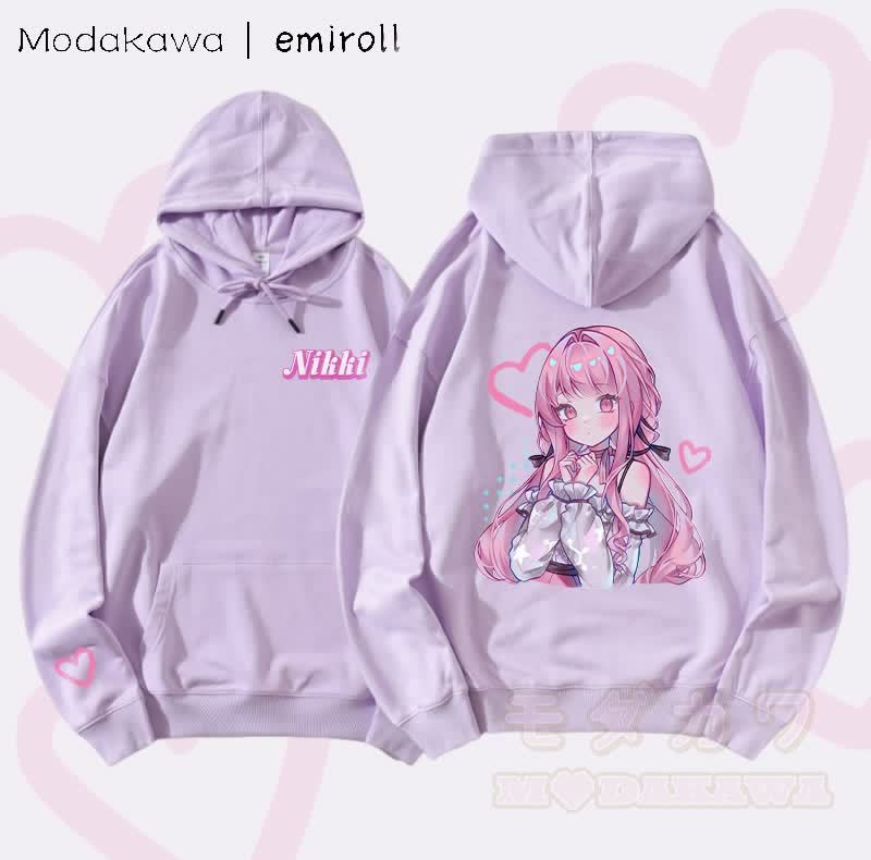 MODAKAWA X emiroll Nikki Herz-Grafik Baumwollmischung Passender Hoodie - Lila - 5XL - image 4