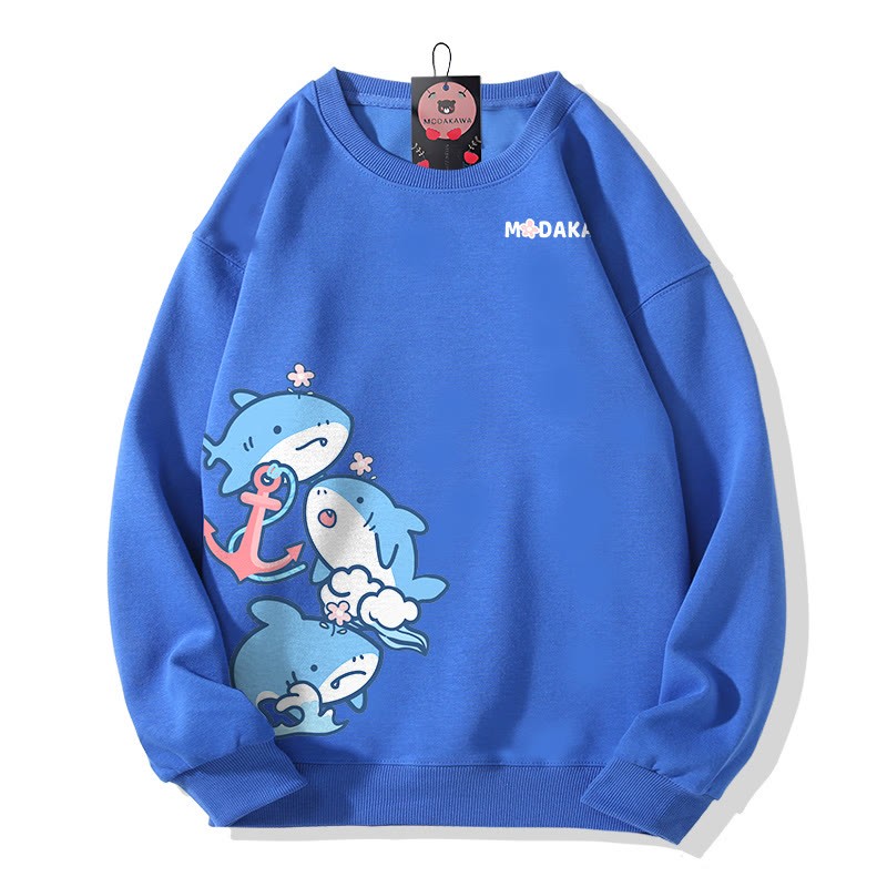 MODAKAWA Sweatshirt mit gestapeltem Hai-Motiv - Klein Blue - 5XL - image 4