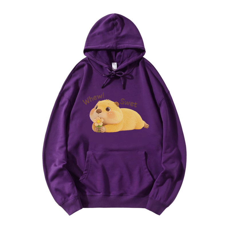 WHEW SWET Capybara Graphic Modakawa Loose Cotton-Blend Hoodie - Purple - 5XL - image 6
