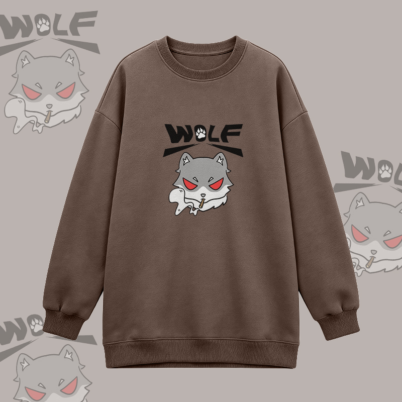 Modakawa Oversized Crewneck Sweatshirt mit Raucherwolf-Grafik - Brown - 3XL - image 3