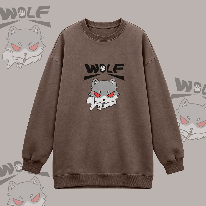 Modakawa Oversized Crewneck Sweatshirt mit Raucherwolf-Grafik - Brown - 3XL - image 3