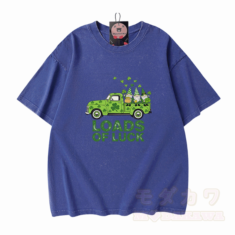 VIEL GLÜCK St. Pakrit's Day Grafik Modakawa Vintage gewaschenes T-Shirt aus 100% Baumwolle - Blau - 5XL - image 4