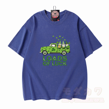 VIEL GLÜCK St. Pakrit's Day Grafik Modakawa Vintage gewaschenes T-Shirt aus 100% Baumwolle - Blau - 5XL - image 4