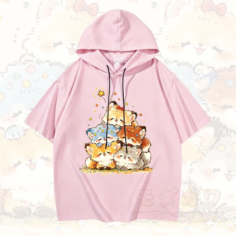 MODAKAWA Kurzarm-Hoodie mit lustigem Katzenmotiv – Lustiger Katzen-Hoodie - Rosa - 3XL - image 4