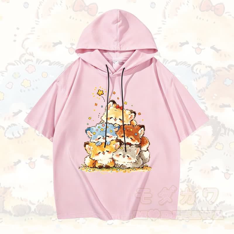 MODAKAWA Kurzarm-Hoodie mit lustigem Katzenmotiv – Lustiger Katzen-Hoodie - Rosa - 3XL - image 4
