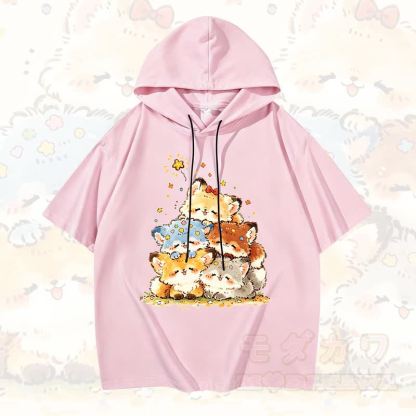 MODAKAWA Kurzarm-Hoodie mit lustigem Katzenmotiv – Lustiger Katzen-Hoodie - Rosa - 3XL - image 4