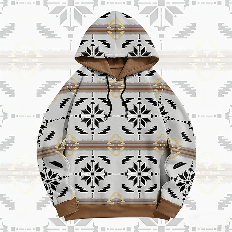MODAKAWA Pullover-Hoodie mit symmetrischem geometrischem Allover-Print - White B - 6XL - image 3