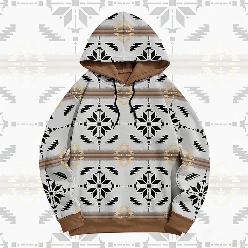 MODAKAWA Pullover-Hoodie mit symmetrischem geometrischem Allover-Print - White B - 6XL - image 3