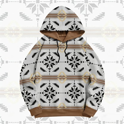 MODAKAWA Pullover-Hoodie mit symmetrischem geometrischem Allover-Print - White B - 6XL - image 3