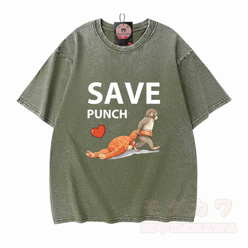 SAVE PUNCH Monkey Graphic Modakawa Unisex Vintage Washed T-Shirt - Grün - 5XL - image 6