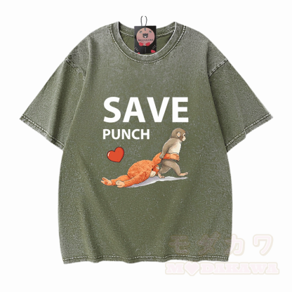 SAVE PUNCH Monkey Graphic Modakawa Unisex Vintage Washed T-Shirt - Grün - 5XL - image 6