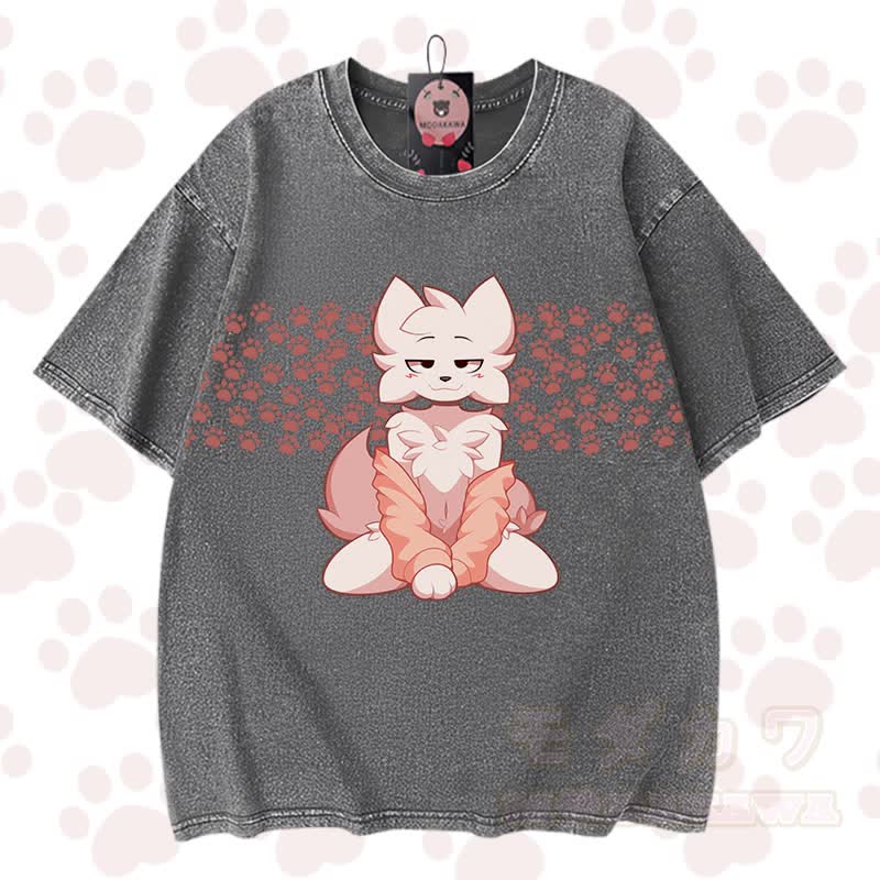 MODAKAWA X zarckets Chic Anime Fox Graphic Vintage Washed 100% Cotton T-Shirt - Grau - 3XL - image 7