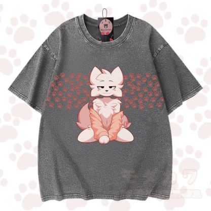 MODAKAWA X zarckets Chic Anime Fox Graphic Vintage Washed 100% Cotton T-Shirt - Grau - 3XL - image 7