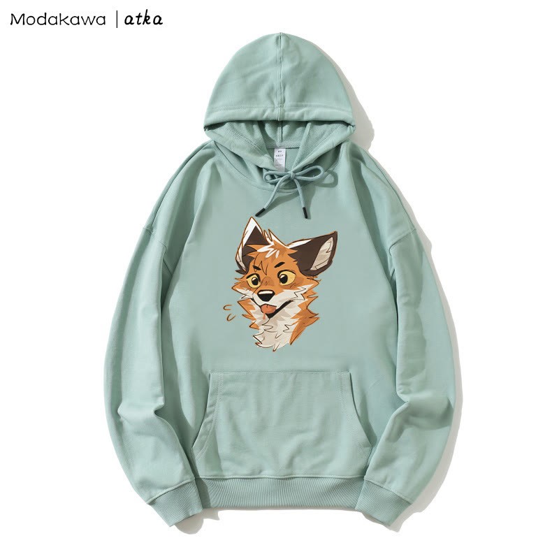 Frecher Kapuzenpullover mit herausgestreckter Zunge und Fuchs-Grafik - Green - 5XL - image 3