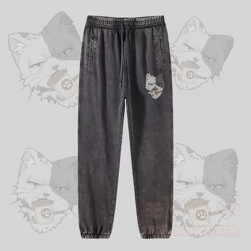 MODAKAWA Jogginghose mit Katzenmotiv und Dose im Vintage-Look - Dunkelgrau - 2XL - image 3